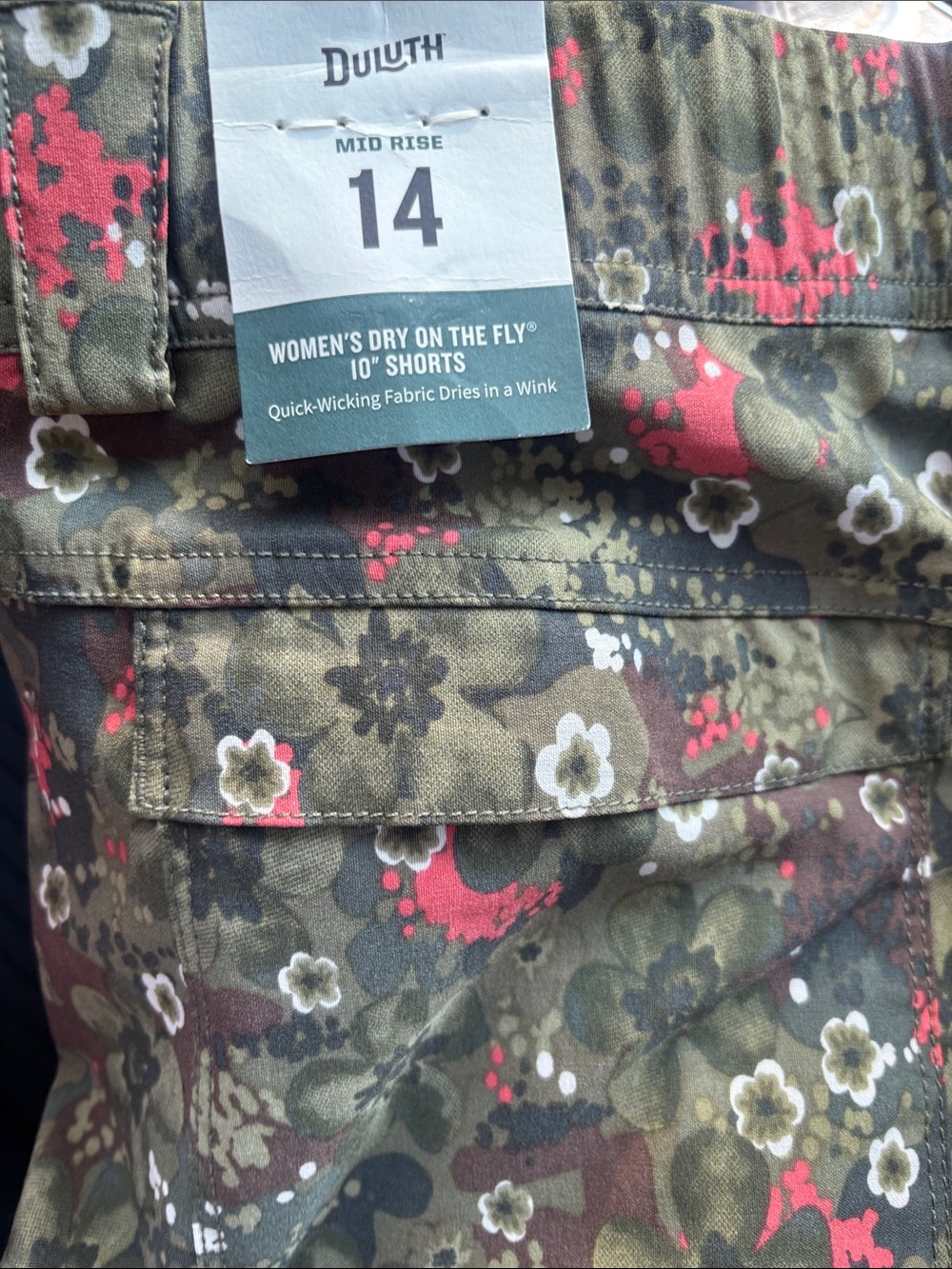 Duluth Trading Co Green Floral Print Women's Shorts with Red Accents - Picture 3 of 4